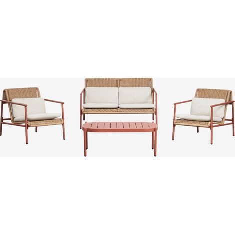 Conjunto de jardín con sofá de 2 plazas, 2 sillones y mesa de centro en aluminio y ratán sintético Duroli SKLUM (1/5)