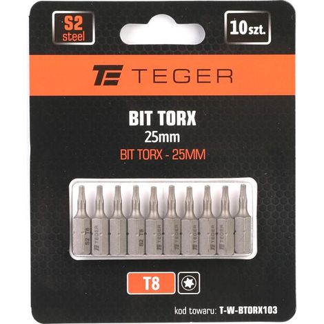 Punta Torx de 25 mm/T8 (juego de 10) / teger