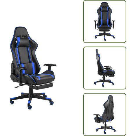 Gaming-Stuhl mit Fußstütze Drehbar Blau PVC - Gaming Stuhl - PC Stuhl - Bürostuhl - Ergonomischer Stuhl - Gamer Chair (1/5)