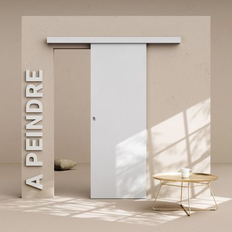 Porte Coulissante avec Rail - Prépeinte Plane 73 cm - Sans butée