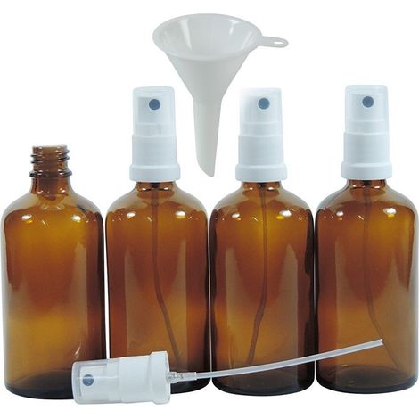 Viva Haushaltswaren 4 Apotheker-Sprühflaschen 100ml, Zerstäuberflaschen in Braunglas INKL. Trichter Bottiglia di Vetro, Marrone, 100 ml, 4 unità (1/5)