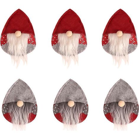 Lot de 6 protège-couverts de Noël, rouge et gris-14x10x1cm-Red