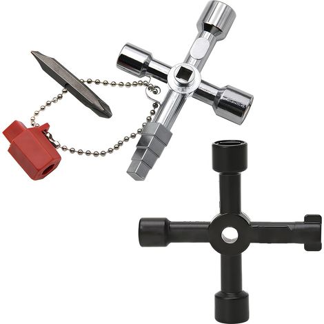 Clés universelles multifonctions 4 voies en croix, lot de 2, pour robinets, compteurs d'eau et armoires électriques, pratique et compacte. (1/5)