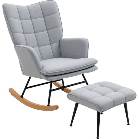 Fauteuil à Bascule avec Repose-Pieds Rocking Chair Scandinave Rembourré en Bois de Hêtre Gris (1/5)