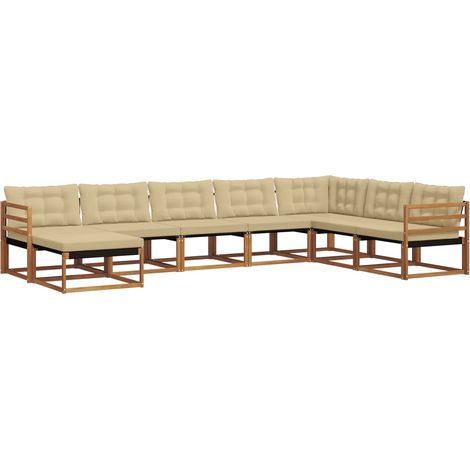 Set di divani da esterno con cuscino 8 pcs Naturale e Beige vidaXL