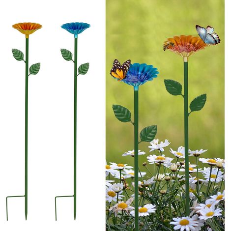 Lot de 2 stations d'abreuvement pour abeilles, bain d'abeilles avec motif floral, bol coloré en forme de papillon pour la décoration de jardin et d'extérieur, bleu et jaune. (1/5)