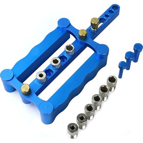 Adjustable Self-Centering Drill Guide Kit with 6mm, 8mm and 10mm Bushings for Woodworking Carpentry (Blue) (1/5)