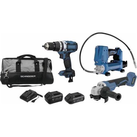 Pack 20V perceuse visseuse à percu 65Nm-pompe à graisse 690 bar-meuleuse d'angle 125mm 20V (1/2)