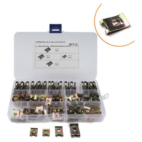 110 Pièces Clips de Fixation de Voiture, MoreChioce U-Type Rivet Agrafe en Acier au Manganèse Rivet U-type Métal Fixation Vis Panneau Porte Retenue Rivet Pare-Choc Auto (1/5)