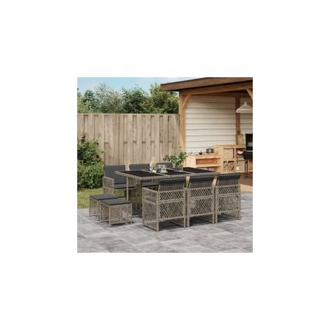 Ensemble à manger de jardin 11pcs avec coussins gris poly rotin (1/5)