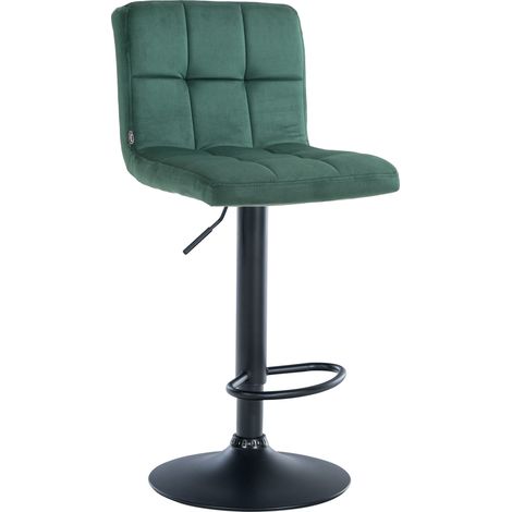 Tabouret de bar chaise haute x 1 avec coutures décoratives carrées assise en velours vert pieds en métal noir 100005333