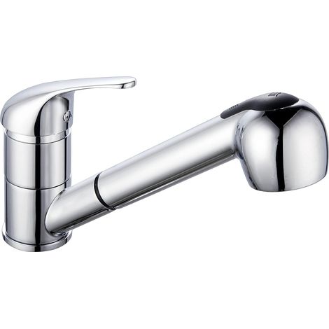 Mitigeur Évier Cuisine - 1 Unité - Laiton Chromé - Douchette Extractible 2 Jets - Pour Lavage Vaisselle et Aliments - Hauteur 195 mm (1/2)