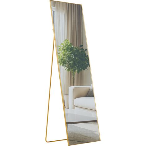 Specchio da terra basculante a figura intera con cornice in metallo dorato design moderno 160x50 cm 100008456