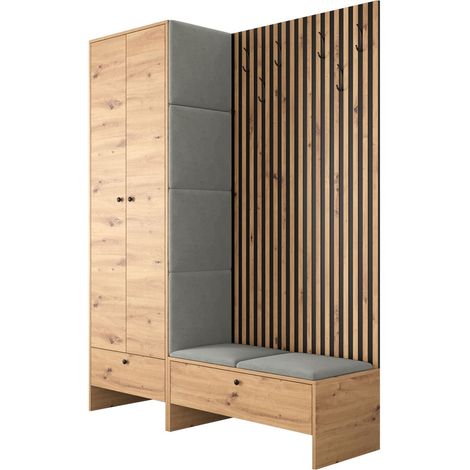 Mobilier1 – Ensemble de meubles d'entrée – Meuble Hartford 320 en chêne artisan et tissu – Dimensions 206x145x44 cm – Résistance 58000 cycles Martindeyl