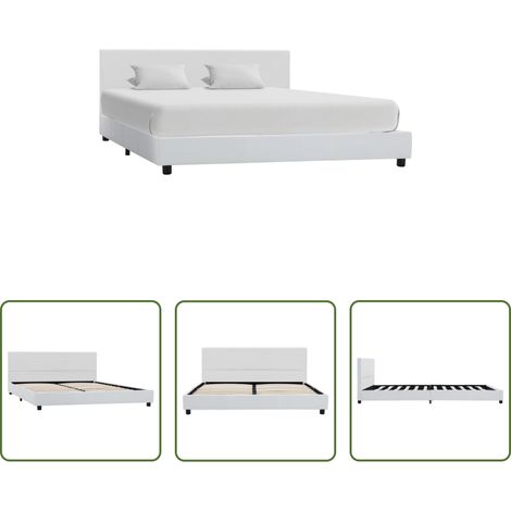 vidaXL Tête de lit - Cadre de lit sans matelas blanc similicuir 160x200 cm (1/5)