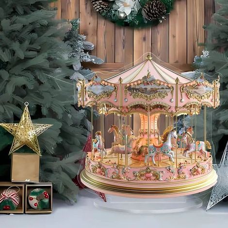 Spieluhr mit Karussellmotiv für Mädchen und Jungen, fröhliche Spieluhr mit Karussellpferd, animierte Weihnachtsdekoration, kompatibel (1/5)