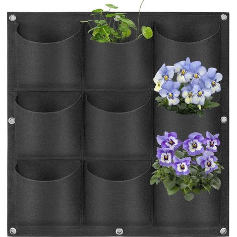 Sac à Plantes Mural, 9 Poches Sacs de Culture Muraux, Sac de Plantation Suspendu Pot de Fleurs Mural Extérieur, 50 x 50 cm, Sac à Plantes Mural en Feutre Vertical
