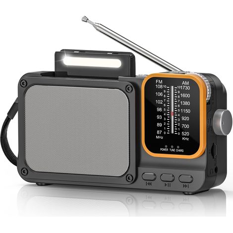 Radio Portable, AM(MW)/FM Radio a Pile, Transistor Radio avec Rechargeable Batterie 2400mAh, Excellente Réception, Excellente Qualité Sonore, avec Bluetooth/Lampe de Lecture/TF (1/5)