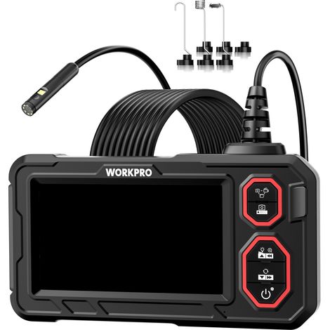 WORKPRO Caméra Endoscopique 1080P Double Objectif avec Écran IPS HD 4,3", Câble Semi-Rigide 5 m IP67, 8+1 LED Réglables, Batterie 2000 mAh, Carte TF 32 GB, Fonction Photo/Vidéo (1/5)