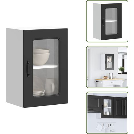 Küchen-Hängeschrank mit Glastür Kalmar Schwarz Holzwerkstoff - Küchen-Wandschrank - Küchen-Wandschränke - Wandschrank Küche - Küchenschrank (1/5)