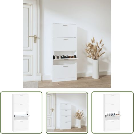 The Living Store Schuhschrank Weiß 59x17x150 cm Holzwerkstoff - Schuhschrank - Schuhregal - Holzwerkstoffmöbel - Garderobe - Einbauschrank (1/5)