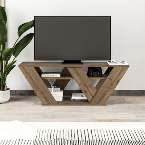 Decortie Pipralla Modern TV Stand Multimedia Centre TV Unit With Shelves 110cm - Dark Oak Effect