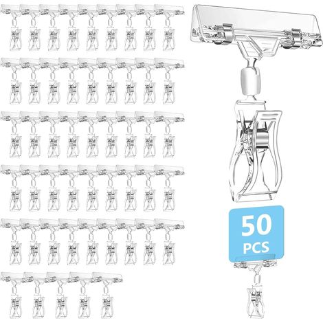 50 clips d’étiquette de prix pivotants en plastique, clips de bac de produits, clips d’affichage, clips d’étiquette de prix pivotants (1/5)