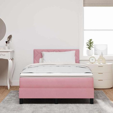 LED Boxspringbett mit Matratze mit LED Rosa 120 x 190 cm Samt