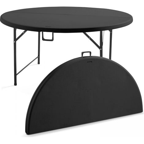 Rekkem – Table pliante ronde 150 cm – 8 personnes – Structure en acier époxy noire – Plateau en PEHD – Usage intérieur/extérieur
