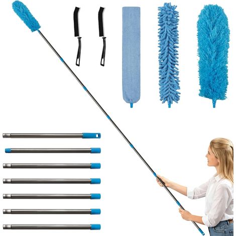 Lot de 5 Plumeau Poussière Télescopique 3,1 m avec Kit Complet, Comprend 3 Types de Plumeaux et Deux Brosses pour Les Recoins (Bleu) (1/5)