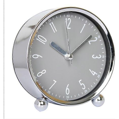 Réveil de bureau/de chevet en métal, horloge à quartz ronde, design simple (1/5)