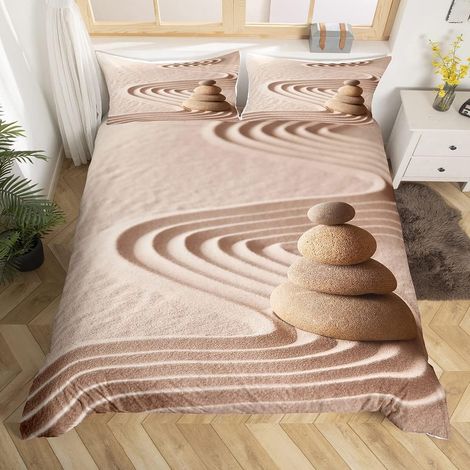 Zen Housse de Couette Zen Stones Ensembles de Housse de Couette Sandy Beach Méditation Parure de Lit 200x200cm Pour Enfants Adultes Tranquil Nature Oeuvre D'art Ultra Doux Décor De Chambre - 200x200cm (1/5)