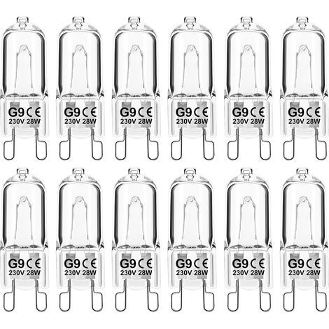 Pack of 12 G9 bulbs, 28W 230V Dimmable, Warm White Halogen, For Microwave Ovens and Ceiling Lights (1/5)