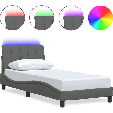 Lit simple,Lit adulte,Cadre de lit sans matelas Hanko gris foncé 90x190 cm tissu CFW9122366 (1/5)