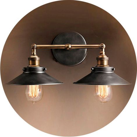 EDM – Applique murale double vintage en métal noir – E27 60W – Dimensions 63x29cm – Tension 220-240V pour intérieur rétro