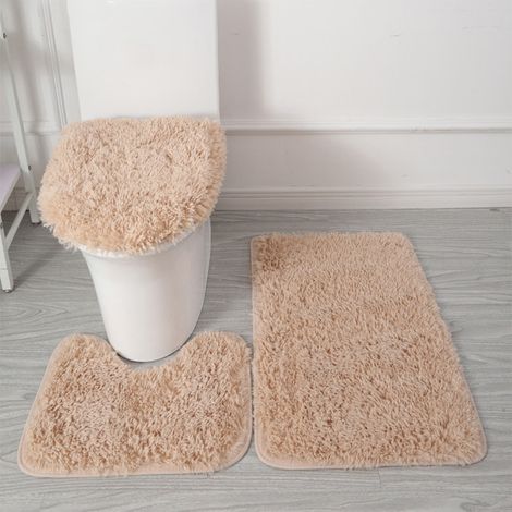 Tapis De Salle De Bain - 3 Pièces Non Glissant En Polyester - Pour Baignoire Douche Et Lavabo - 50x80 cm 50x45 cm 50x40 cm - Kaki (1/5)