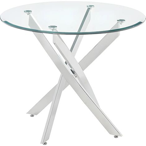 Table à manger ronde 2 personnes en verre trempé et métal chromé - COSIMA (1/3)