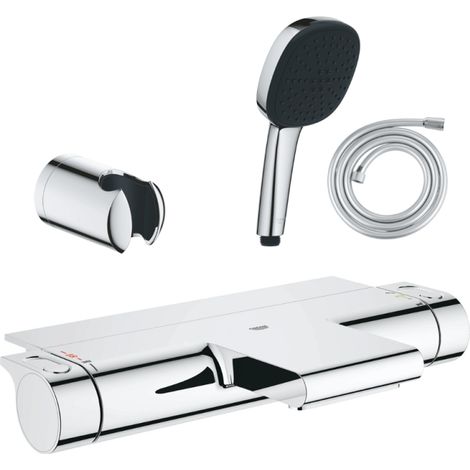 Pack mitigeur bain douche thermostatique GROHE Grohtherm 2000 + Douchette 2 jets GROHE Comfort110 + Flexible1750 mm et support