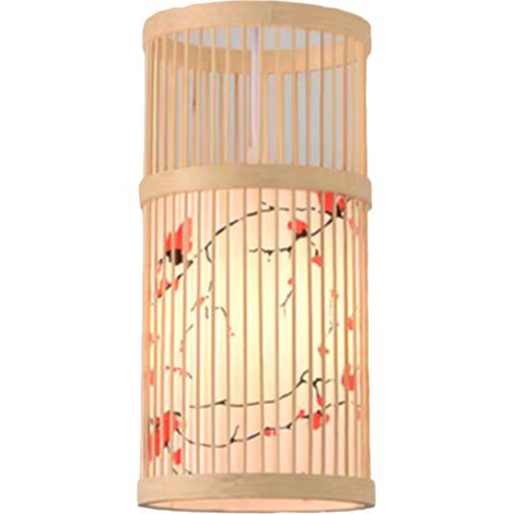 Suspension LED style chinois en bois tressé, luminaire zen suspendu avec abat-jour en imitation peau de mouton, pour la maison, l'hôtel ou le salon de thé (111 V à 240 V).