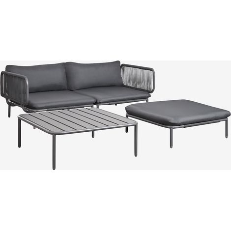 Conjunto de jardín con sofá modular de 2 piezas con 2 módulos esquineros, mesa de centro y puff en acero Roubly SKLUM       