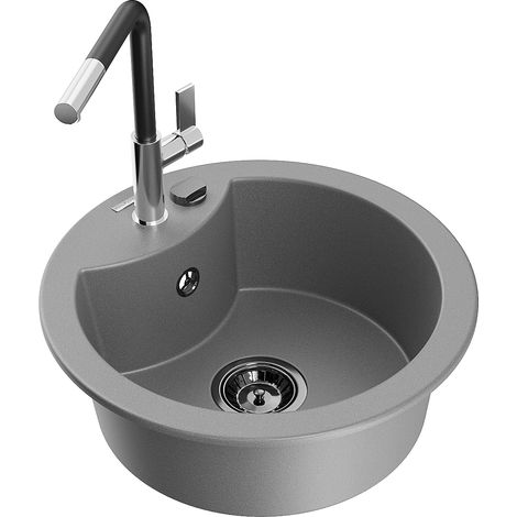 Mexen Diego 1-Becken-Granitspüle mit Mischbatterie Flora, Grau - 6512-71-670401-07-B (1/5)