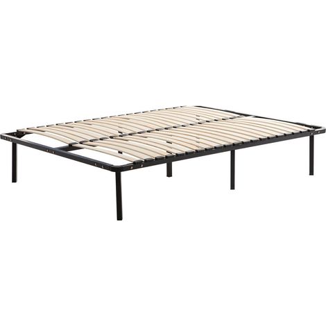 Kosmi – Sommier à lattes 180x200 cm sur pieds – 40 lattes en bois – Structure en métal – Montage facile – 7 pieds robustes (1/5)