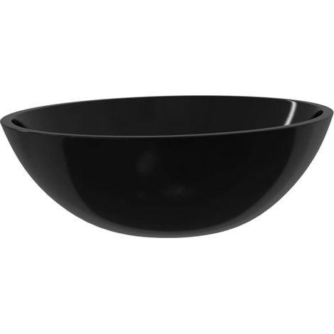 Basin Glass 50x37x14 cm Black vidaXL