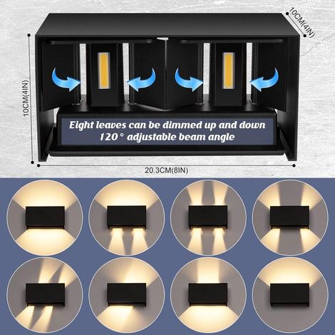 Applique Murale LED 12W Noire - IP65 Étanche, Angle de Faisceau Réglable, 3000K Blanc Chaud - Pour Intérieur et Extérieur (1/4)