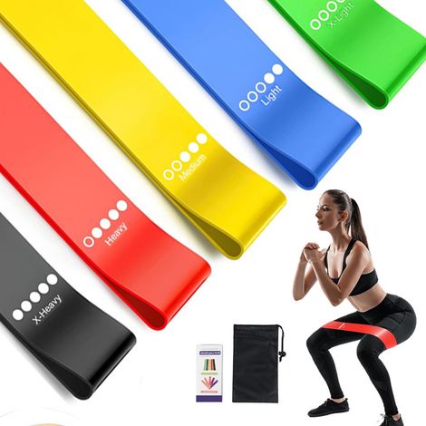 Bandes De Resistance - Set De 5 Niveaux De Tension - Pour Entrainement A Domicile Pilates Et Renforcement Musculaire - Sac De Transport Inclus (1/5)