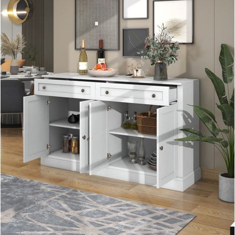 CHICFURN Aparador de comedor 150 x 40 x 86 cm blanco antiguo, 4 puertas y 2 cajones (1/5)