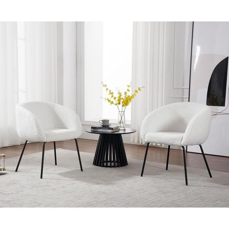 Wahson Lot de 2 Fauteuil Realx en Fausse Fourrure, Moderne Chaise de Chambre avec Dossier Fauteuil Relax Confortable avec Pieds en Métal, Blanc