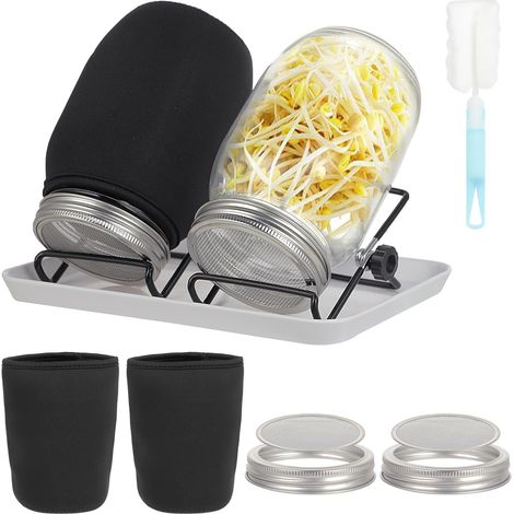 2 - Germoir à Graines - Pot en Verre - Couvercle en Acier Inoxydable - Pour Microgreens et Pousses - Cuisine et Jardin - Noir - 32oz (1/5)