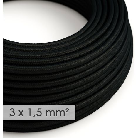 Creative-Cables Cavo elettrico in tessuto, Sezione 3x1,50, 10 m, Nero RM04, Rotondo effetto seta