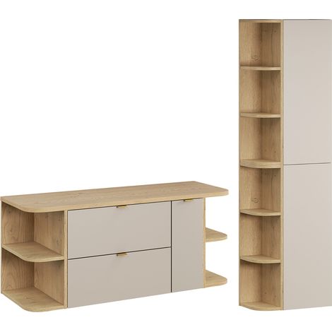 Conjunto mueble bajo lavabo 120cm 3 cajones y columna Azel Cachemira y Madera